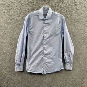 Tahari Mens Shirt Small Blue Button‎ Front Long Sleeve Slim Fit Non Iron Stretch